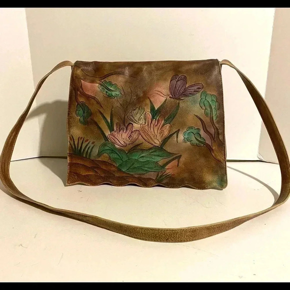Hand painted multicolor crossbody leather handbag - Picture 1 of 8